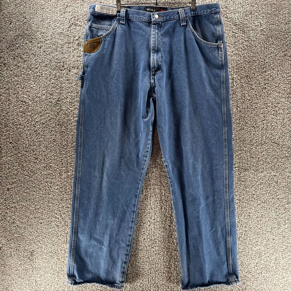 Wrangler‎ Jeans Mens 42x32 Blue Denim Pants Riggs Workwear Western Cotton Logo